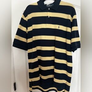 XL Vintage navy blue and yellow striped Ralph Lauren Polo shirt